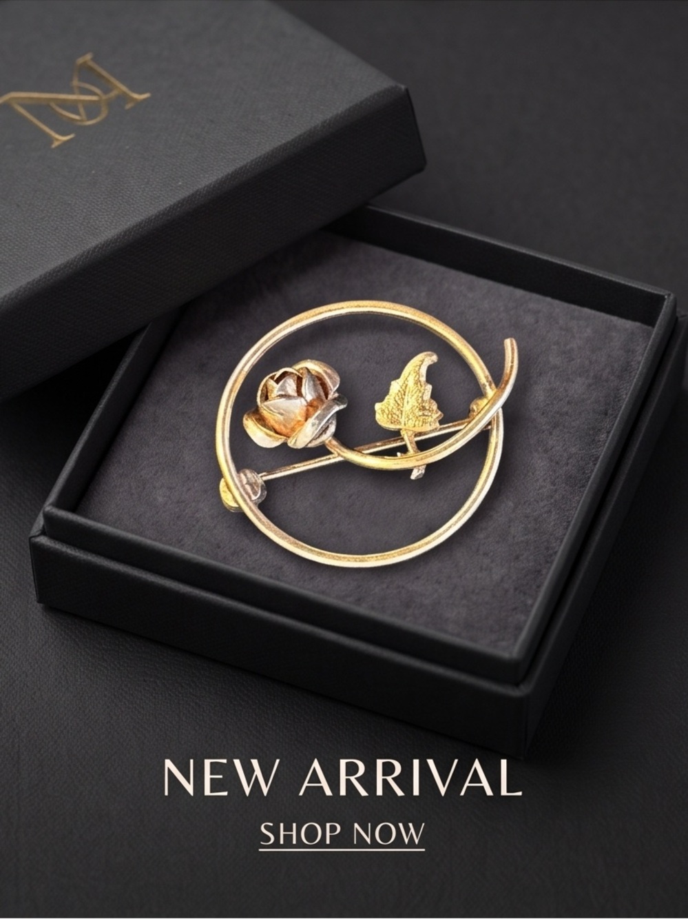 Vintage Krementz Two-Tone Gold Filled Rose & Leaf Circle Brooch
